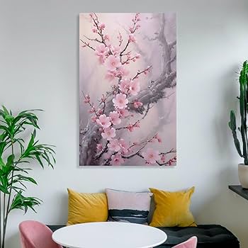 Amazon.co.jp: 絵画 咲く梅の花インテリア 絵画 自然な調和 伝統